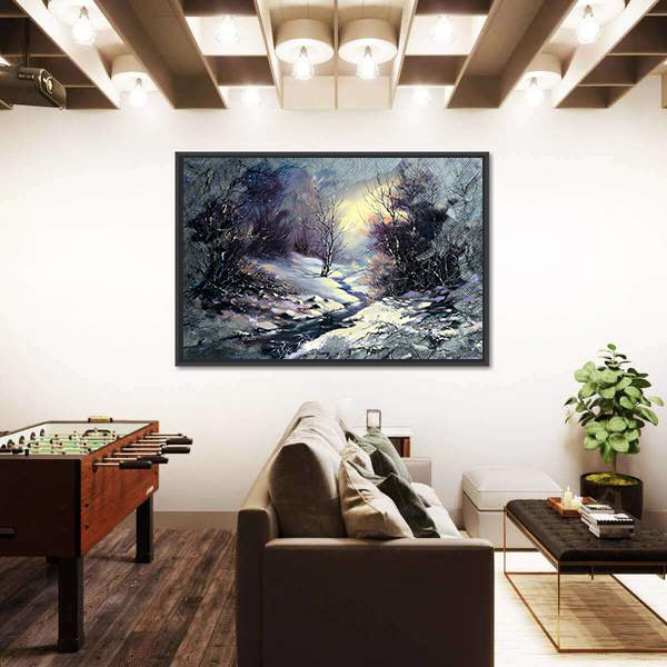River In Winter Woods Canvas Wall Art