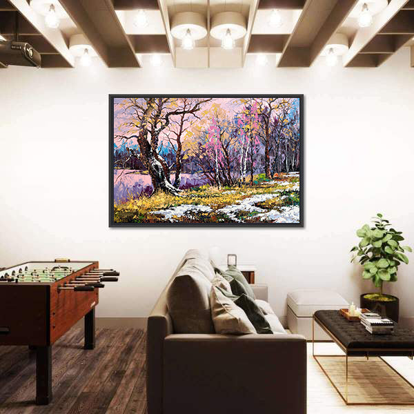 Autumn On Bank Of Lake Canvas Wall Art