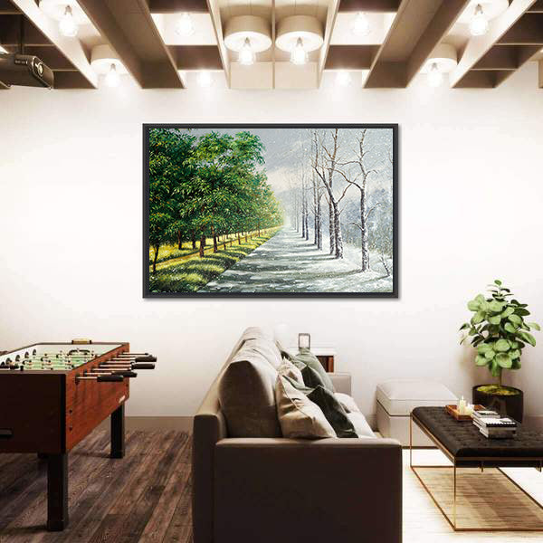 Summer to Winter Forest Path Canvas Wall Art