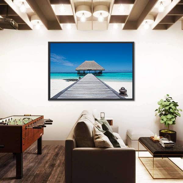 Maldives Wooden Pier to Overwater Bungalow Canvas Wall Art