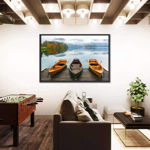 Boats on Bled Lake Canvas Wall Art