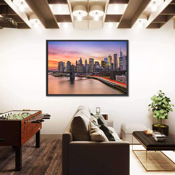 Brooklyn Bridge and Lower Manhattan Skyline Canvas Wall Art