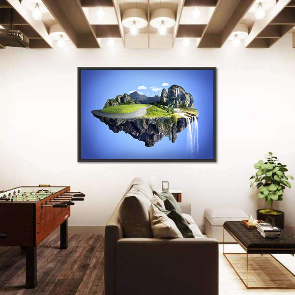 Floating Island with Waterfall Canvas Wall Art