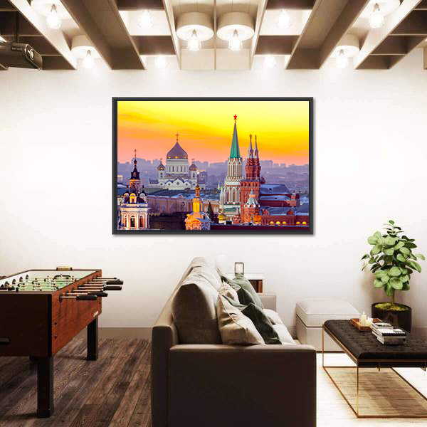Moscow Kremlin and Cathedral of Christ the Saviour Canvas Wall Art