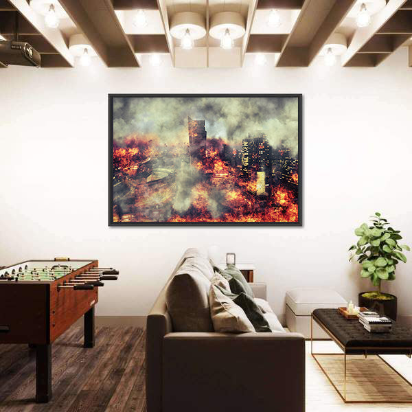 Burning City Abstract Canvas Wall Art