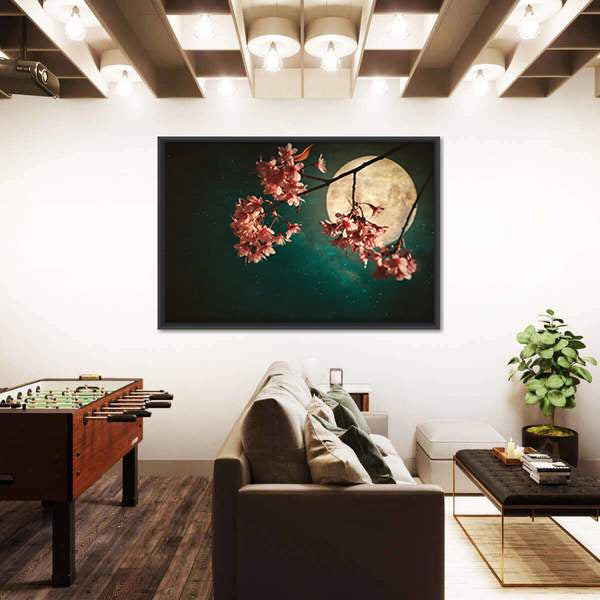 Moonlit Cherry Blossom Branch Canvas Wall Art