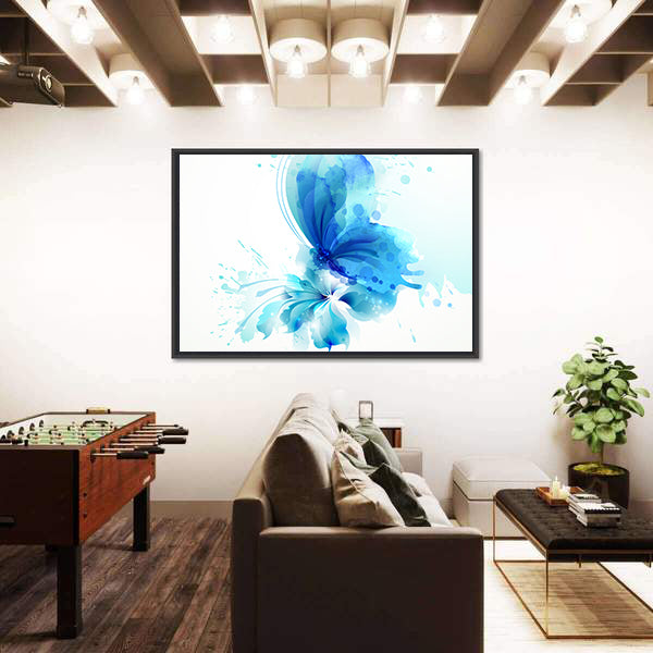 Translucent Blue Butterfly Abstract Canvas Wall Art