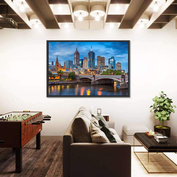 Melbourne During Twilight Blue Hour Canvas Wall Art