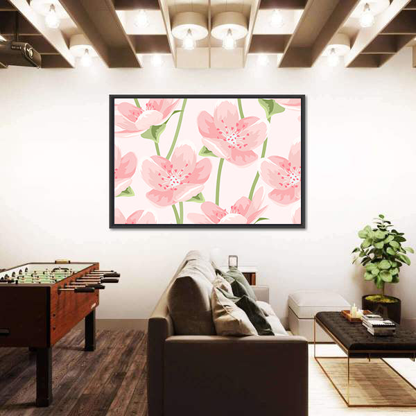 Blooming Pink Sakura Pattern Canvas Wall Art