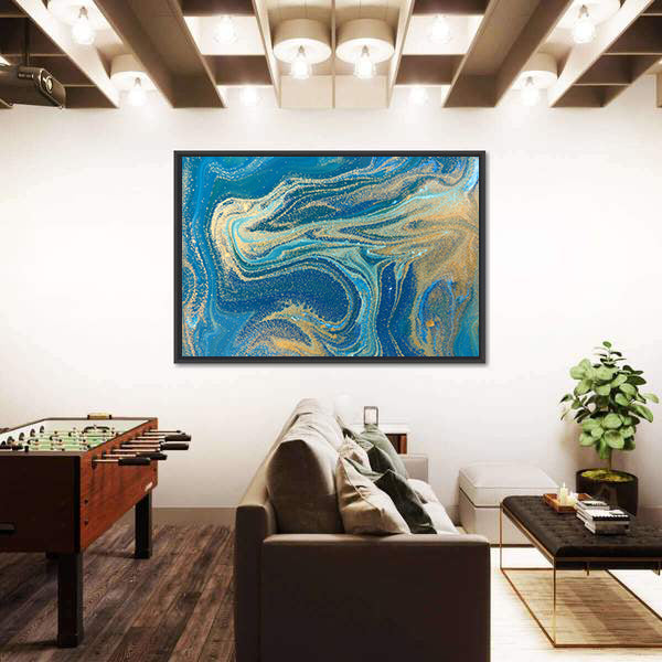 Blue and Gold Fluid Abstract Canvas Wall Art