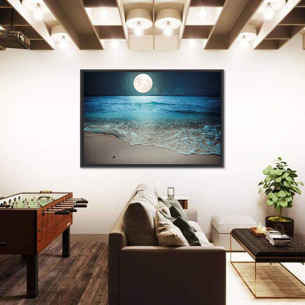 Full Moon Over Tropical Beach Canvas Wall Art