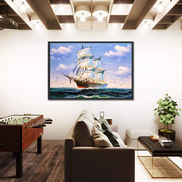 Three-masted Sailing Ship at Sea Canvas Wall Art