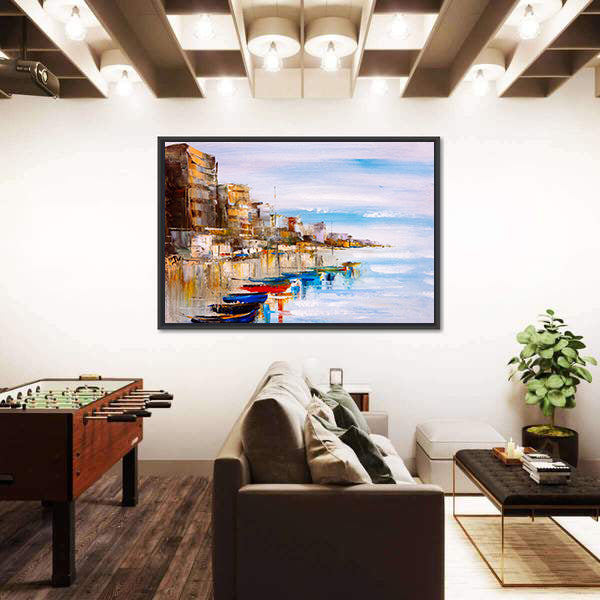 Abstract Harbor with Fishing Boats Canvas Wall Art