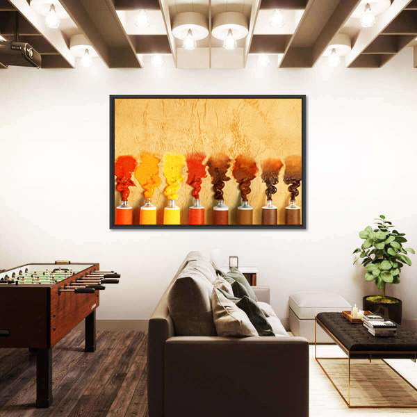 Eight Paint Tubes in Warm Yellow-brown Gradient Canvas Wall Art