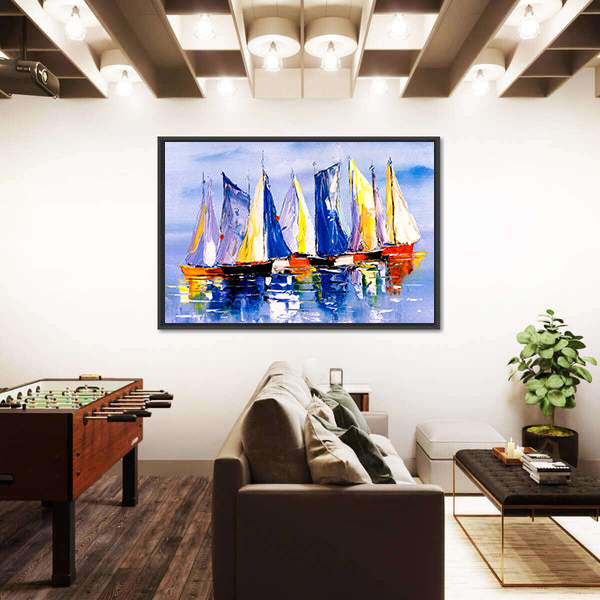 Sail Boats At Harbor Canvas Wall Art