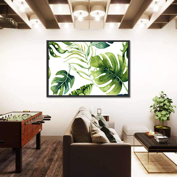 Tropical Monstera and Palm Leaves Canvas Wall Art