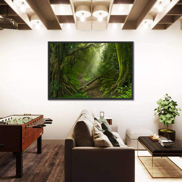 Asian Rain Forest With Sun Rays Canvas Wall Art