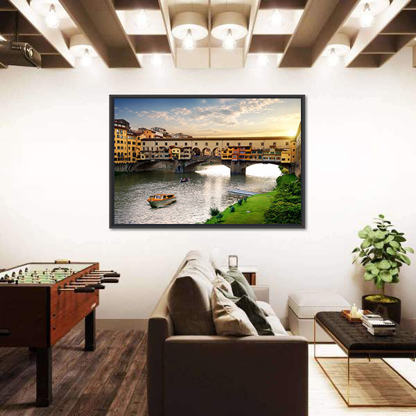Ponte Vecchio In Florence At Sunset In Italy Canvas Wall Art