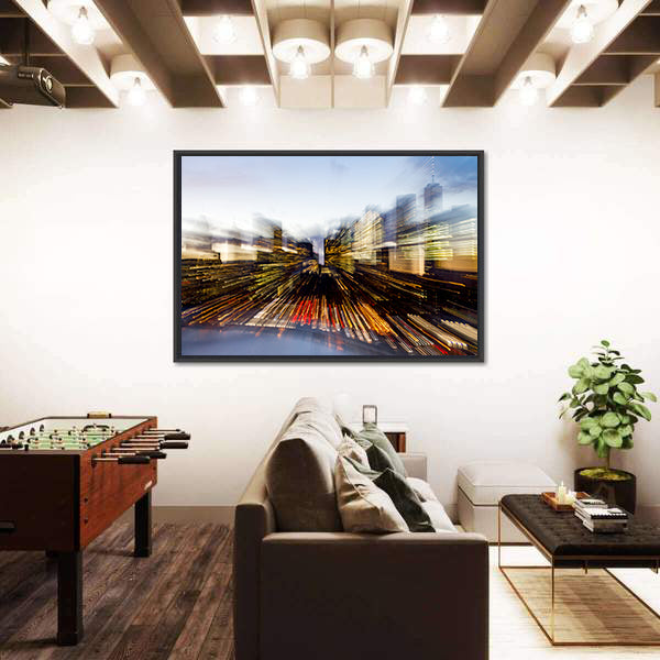 New York City Downtown Building Lights At Dusk In Manhattan Canvas Wall Art