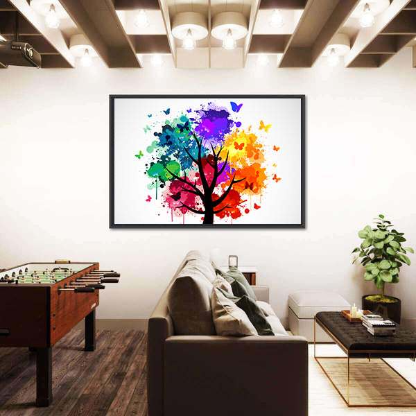 Colorful Butterflies On Tree Canvas Wall Art