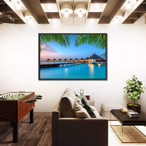 Water Villas on Maldives Resort Canvas Wall Art