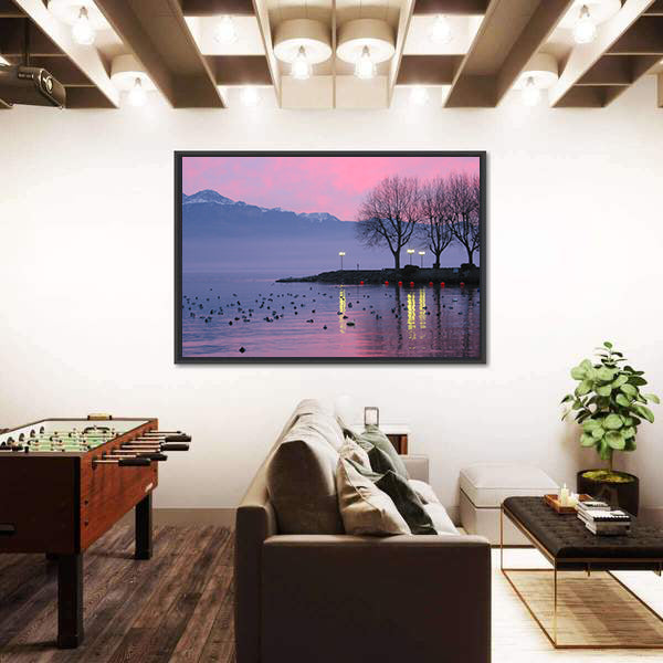 Sunset On Lake Geneva Canvas Wall Art
