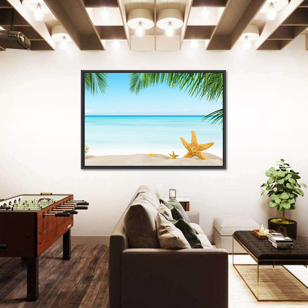 Three Starfish on Tropical Sandy Beach Canvas Wall Art