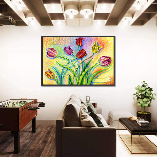 Multicolor Pencils Tulips Canvas Wall Art