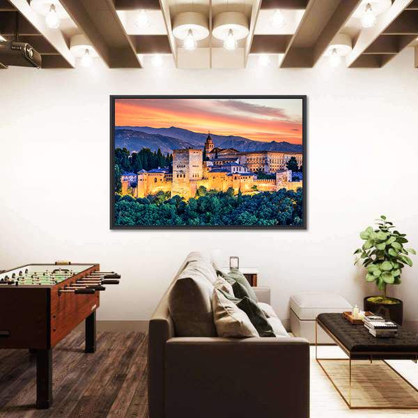 Alhambra Fortress At Sunset Canvas Wall Art