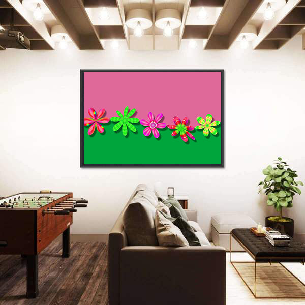 Fantasy Pink &amp; Green Flowers Canvas Wall Art
