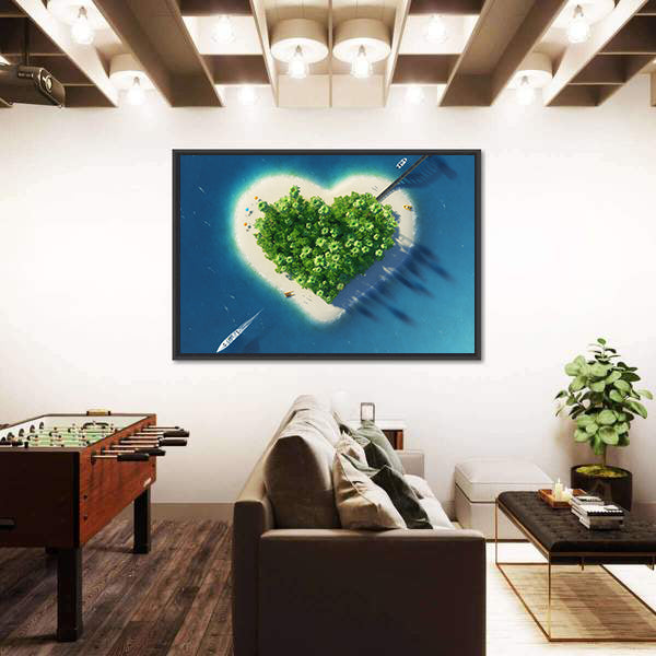 Heart-shaped Tropical Island Aerial View Canvas Wall Art