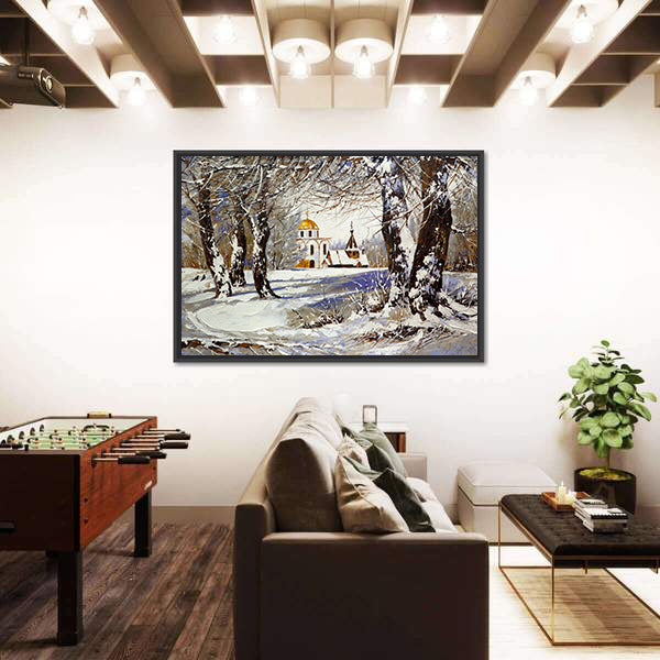 Church In Winter Wood Canvas Wall Art