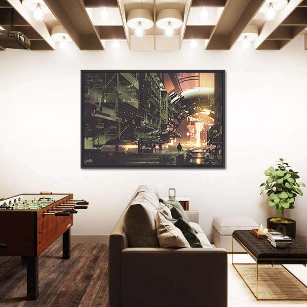 Cyberpunk Cityscape at Twilight Canvas Wall Art