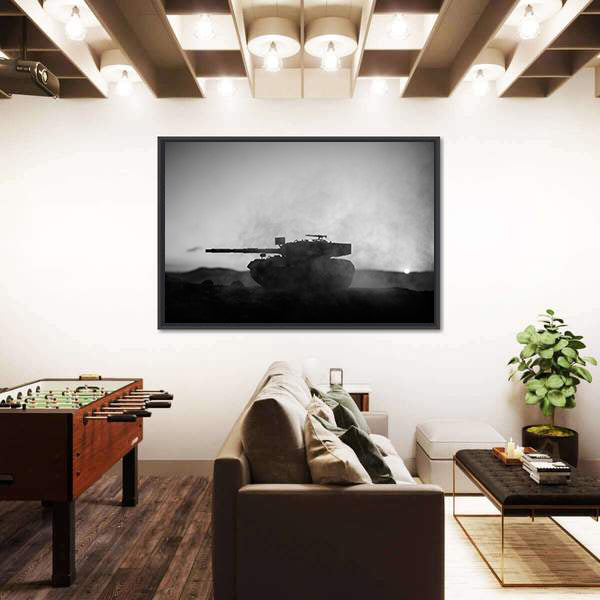 German Tank Silhouette at Sunset Canvas Wall Art