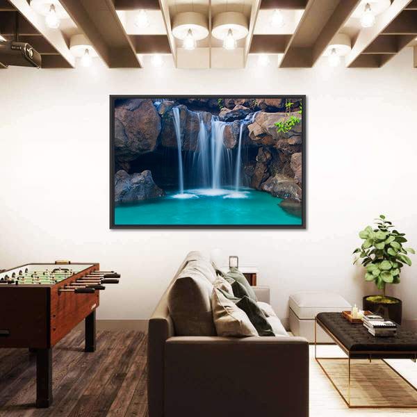 Waterfall Into Hotel Pool In Hawaii Canvas Wall Art