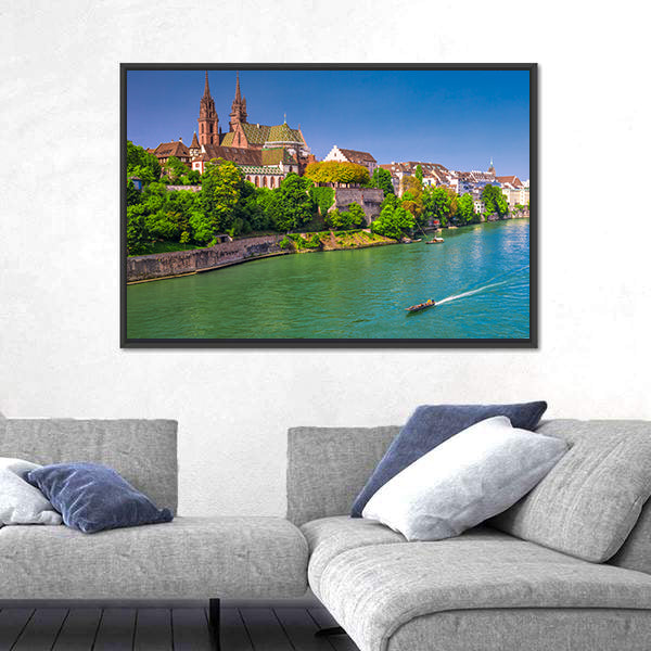 Old City Center Of Basel With Munster Cathedral Switzerland Canvas Wall Art