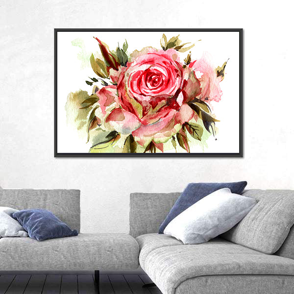 Red Watercolor Roses Canvas Wall Art