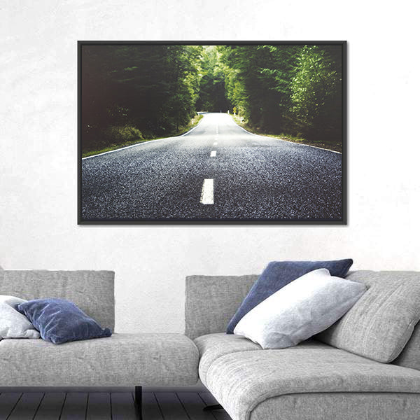 Summer Country Road Through Forest Canvas Wall Art