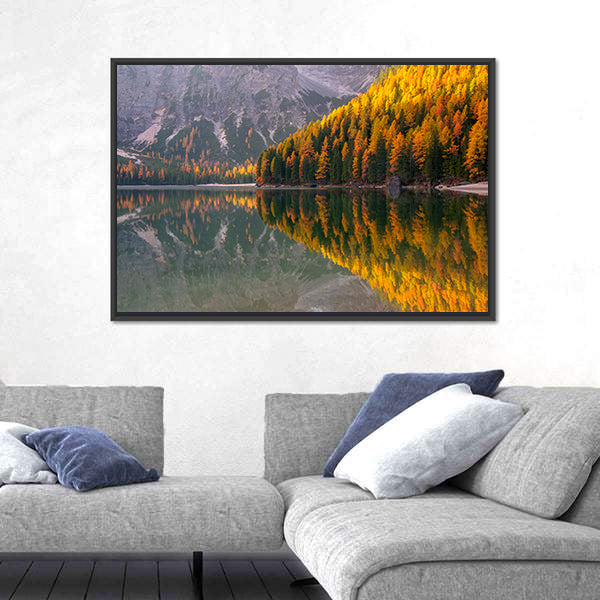 Braies Lake in Autumn Canvas Wall Art