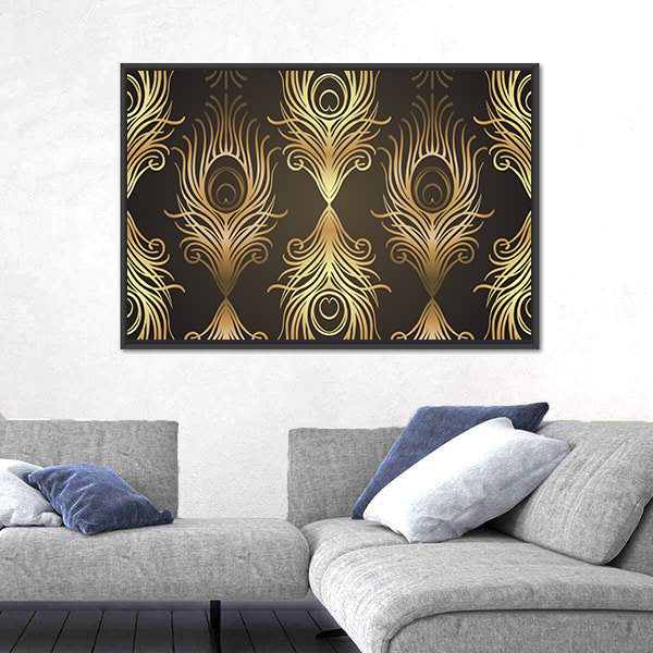Gold and Black Peacock Feather Mandala Canvas Wall Art
