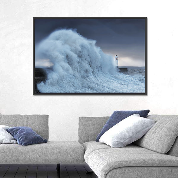 Hurricane Storm Brian Lands On Porthcawl Coast Of South Wales UK Canvas Wall Art