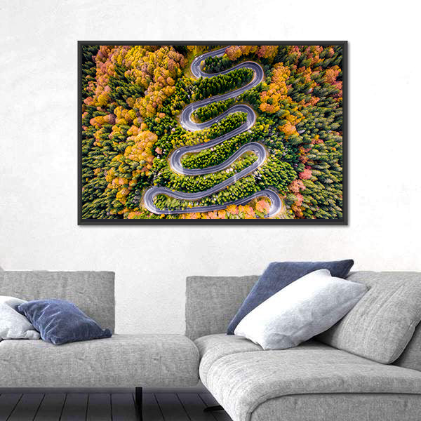 Autumn Winding Road In The Forest Canvas Wall Art
