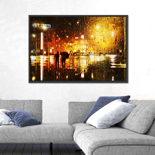 The Couple At The Rain In The City Canvas Wall Art