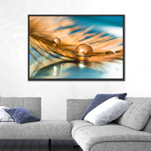 Golden Feather Of A Bird Abstract Canvas Wall Art