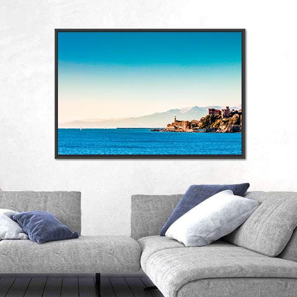 Genoa Coastal Village with Blue Sea Canvas Wall Art