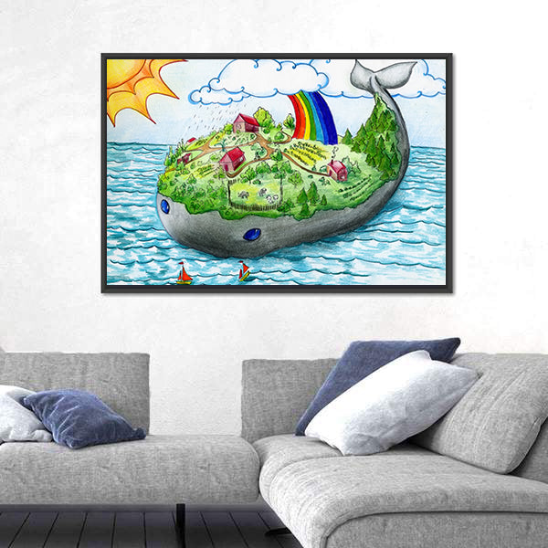 Fairy Tale Whale Island Canvas Wall Art