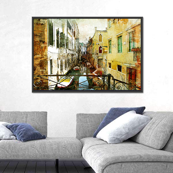 Venetian Canal Framed by Iron Bridge Canvas Wall Art