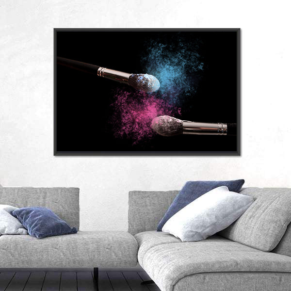 Two Makeup Brushes Powder Explosion Canvas Wall Art