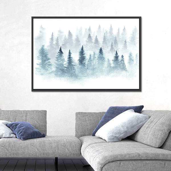 Winter Forest In Fog Canvas Wall Art