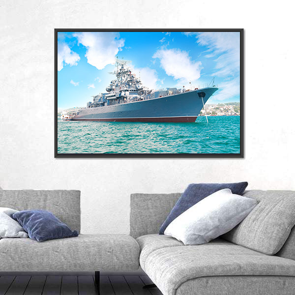 Military Navy Ship In The Bay Canvas Wall Art